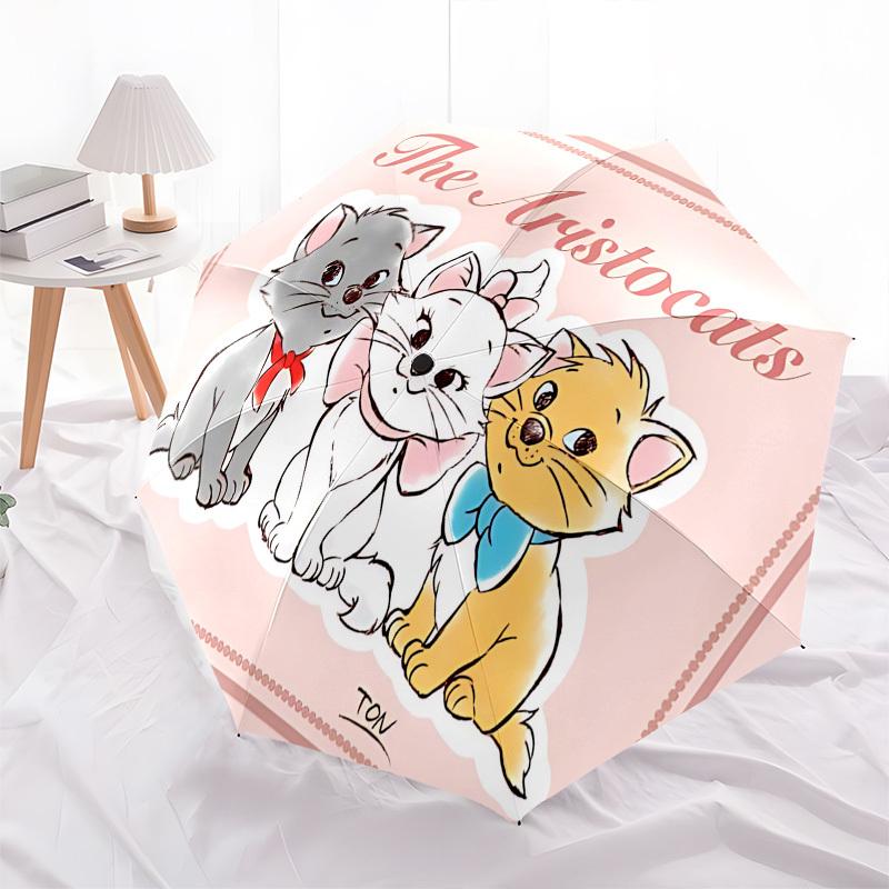 Aristocats, Kittens Themed Automatic Opening and Closing Umbrella, Brightly Colored 8-rib Portable Umbrella, Suitable for Men and Women, A P