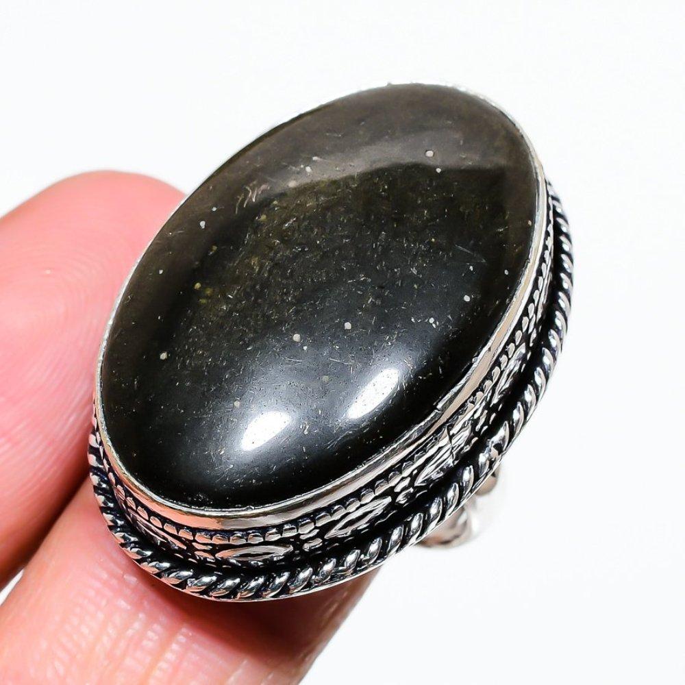 Черный Оникс Ручной работы Ювелирное изделие из стерлингового серебра 925 пробы Кольцо Размер 8 W5H35