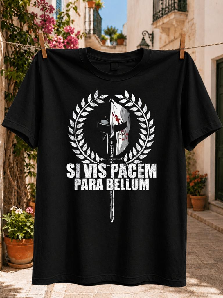 Si Vis Pacem Para Bellum Knight Laurel Wreath Graphic Vintage Warrior Latin Slogan Print Short Sve Unisex All Tshirt