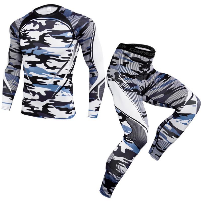 Mens Quick-Dry Athletic Set: Compression Running Pants Long-Sleeve Tee Gym Basketball Outdoor Fitness