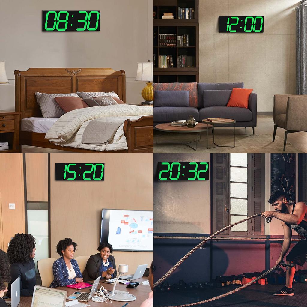 CHKOSDA Digital LED Clock Wall Hanging 18 Inch Large Alarm Clock Remote Control Count Timer Clock Automatic Dimmer Big Calendar and Thermometer and