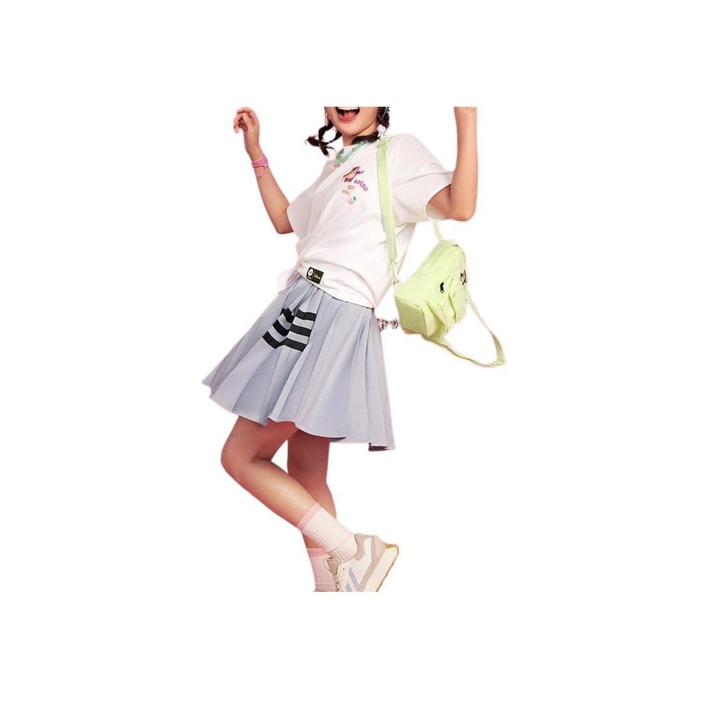 Adidas Neo X Strawberry Bear Collaboration SS23 Three-Stripe Fashion Pleated Mini Skirt Light Silver Women Bottoms IP3894