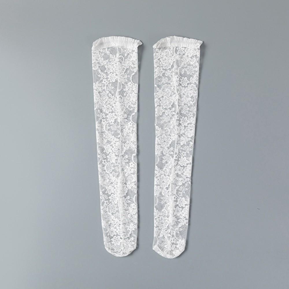 Ruffle Lolita JK Mid-Calf Socks Mid-Calf and Long Net Socks Flower Leg Warmers Transparent Hollow Out Lace Silk Hosiery