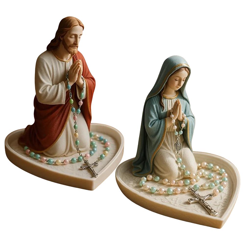 Virgin Mary Rosary Holder Statue Resin Elegant Our Lady Prayer Rosary Box Blessed Mother Statue Catholic Home Decor