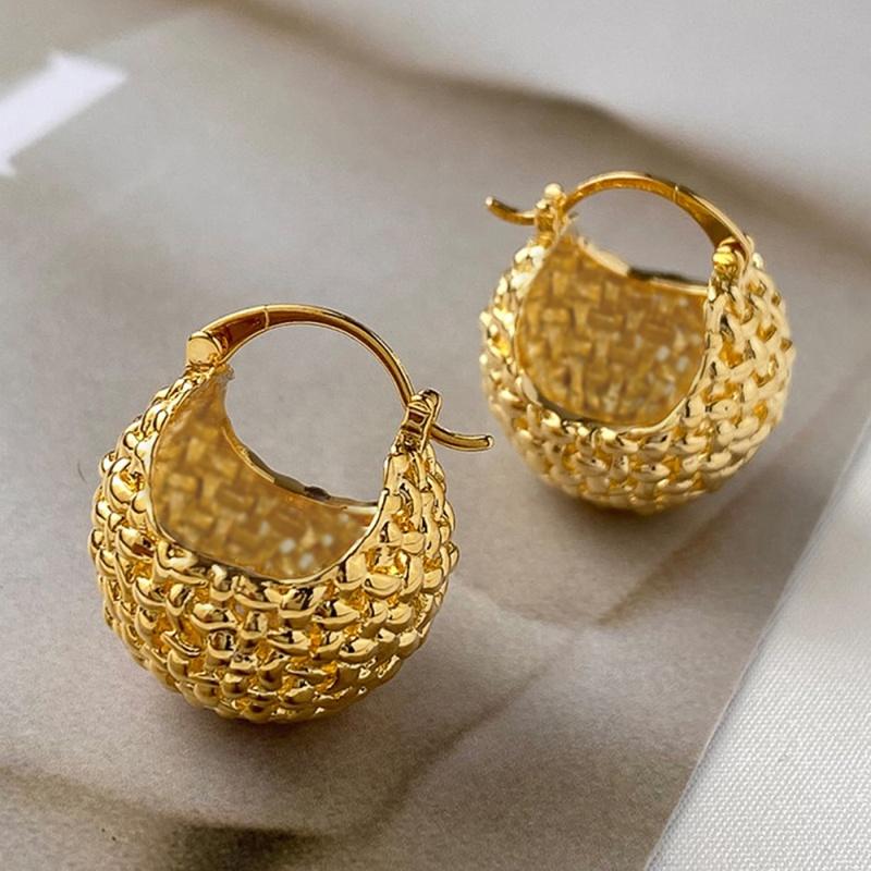 Gold Color Waven Basket Hoop Earrings for Women Luxury Wedding Engagement Trendy Party Charming Metal Accessories Jewelry
