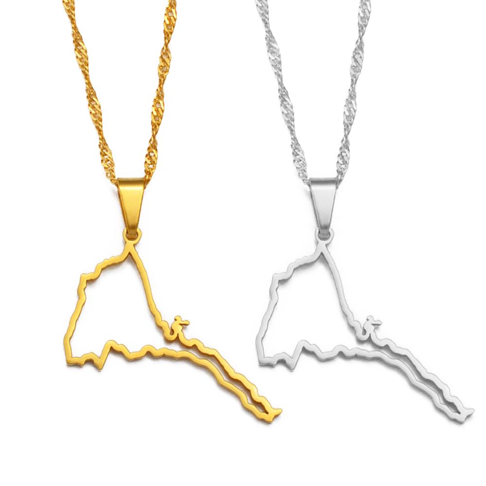 Anniyo Outline Eritrea Map Pendant Necklaces for Women Girls Silver Color/Gold Color Jewelry African Map of Eritrean #207621