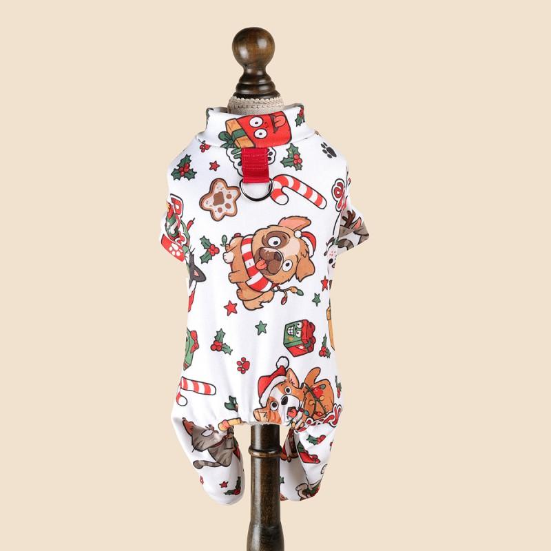 Pet Winter Warm Pajamas With Plaid Print Leash Ring Small Dogs Cats XS To XL