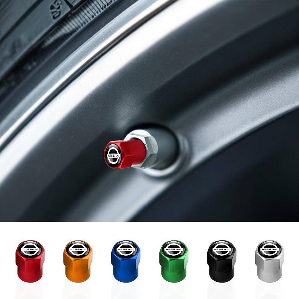 ATY1 Nissan Logo Car Wheel Tire Valve Caps Aluminum Dustproof Tyre Air Stem Covers For Nismo X-Trail Qashqai Teana Note Leaf Almera