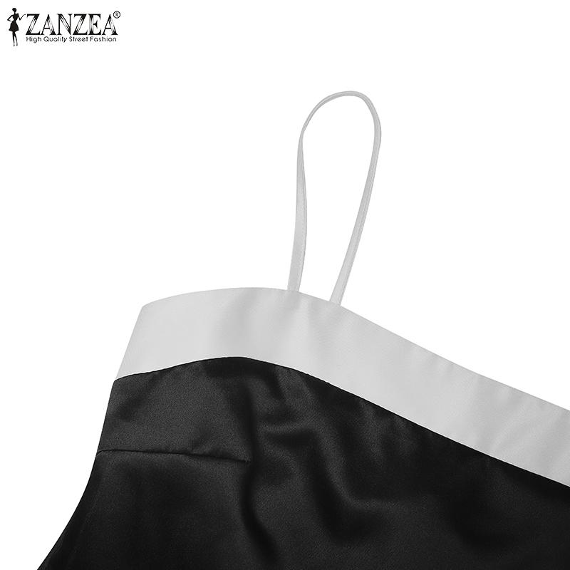 ZANZEA Womens Patchwork Casual Summer Sleeveless Sling Long Dress