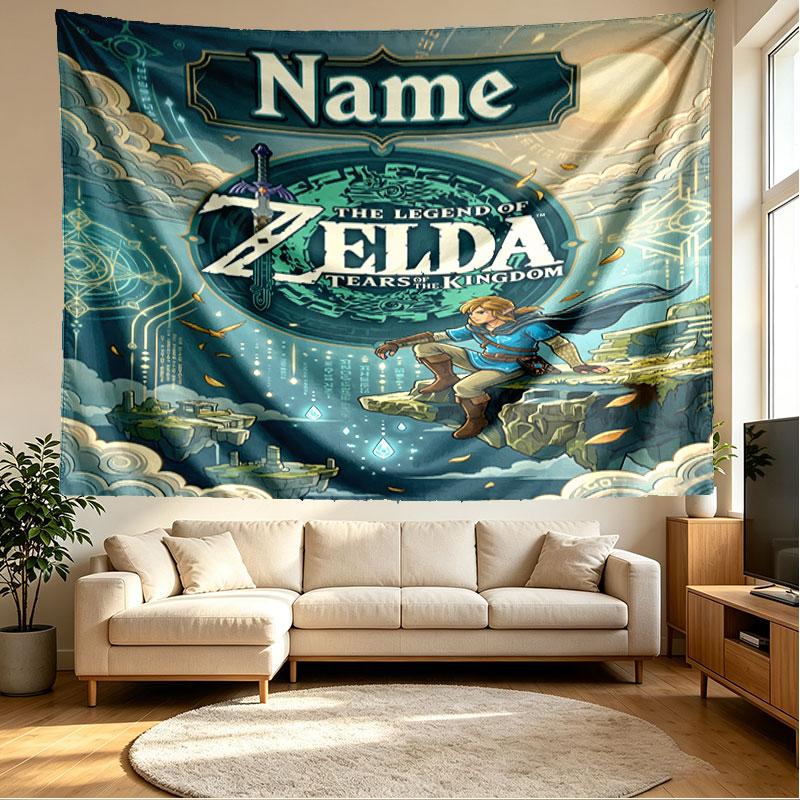 Custom Name Personalized The Legend Of Zelda Print Tapestry, Wall Art Decor, Bedroom, Dorm, Apartment, LivingRoom, Party Backdrop, Gift for Birthday