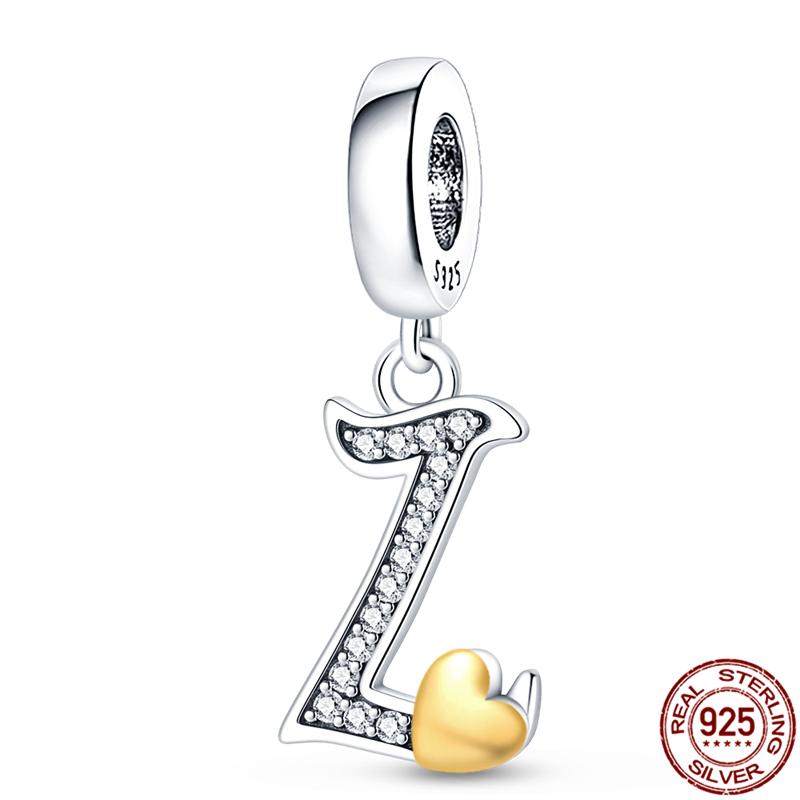 Оригинальный дизайн кулон циркон в форме сердца 26 английских букв AZ шарм бусины подходят 925 оригинальный браслет ожерелье ювелирные изделия