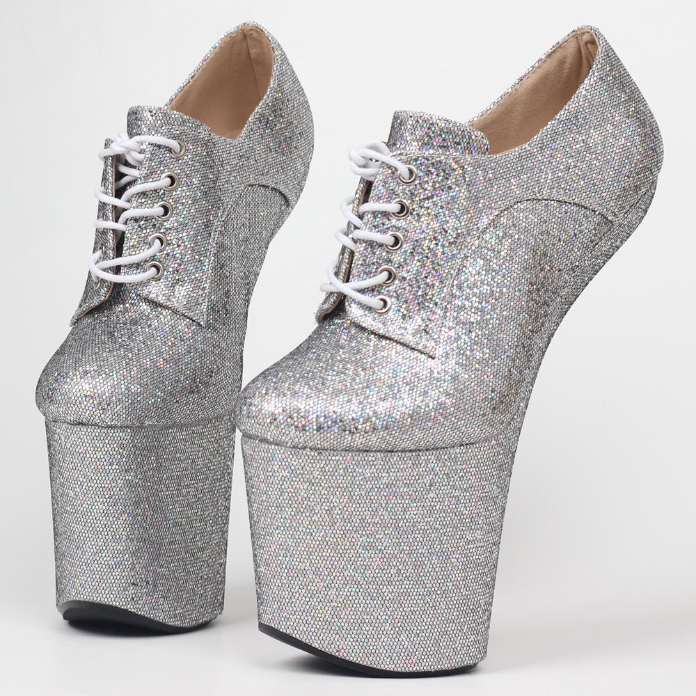 Новые блестящие туфли на высоком каблуке 8 дюймов без каблука с эффектом копыта на подошве со шнуровкой для танцев на пилоне пикантные туфли на платформе