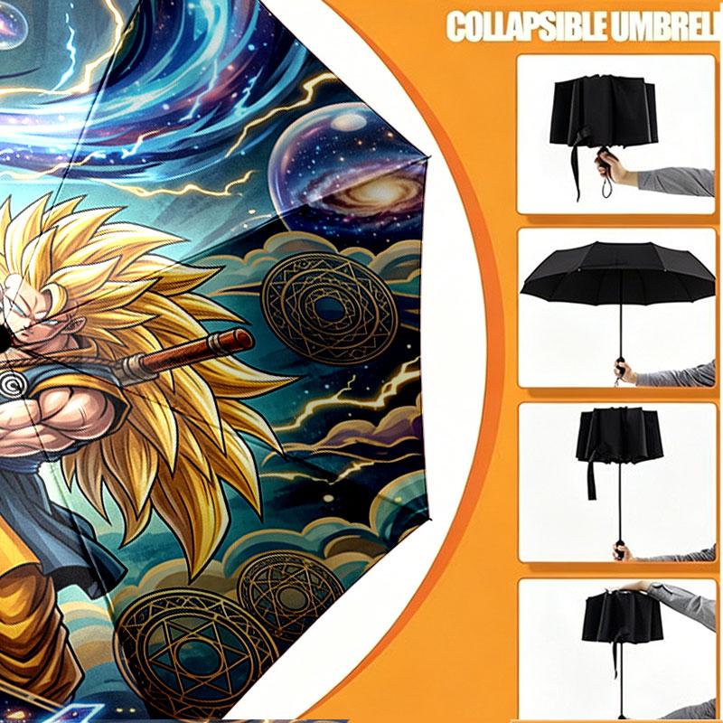 Custom Name Personalized Dragon Ball Print Umbrella, Auto Open Close, 8‑Rib Sturdy Frame, Commute Camping Hiking Use, Birthday Gift