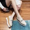 Лакированная кожа металлические цепи туфли на платформе женщина квадратный носок слипоны криперы лоферы украшение броги туфли без каблука женщины