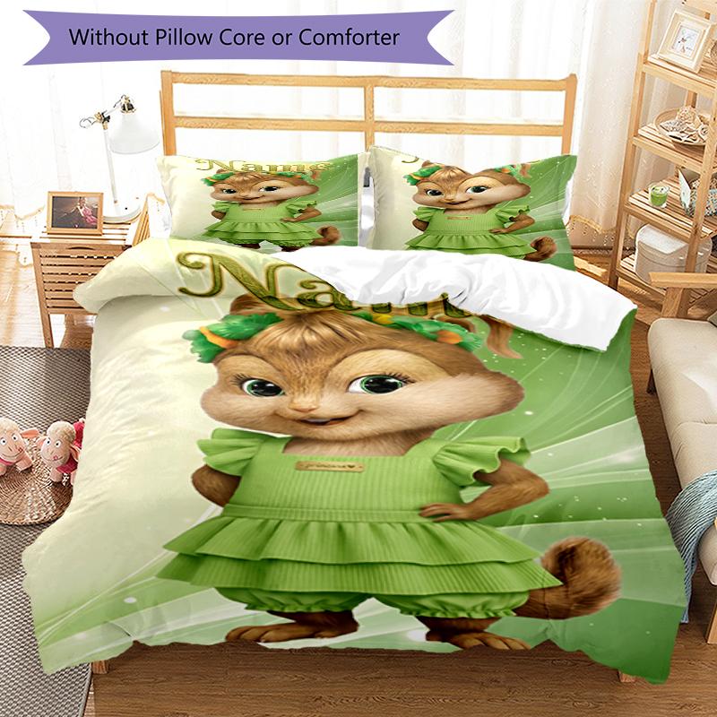 3pcs Custom Name Alvin and the Chipmunks Bedding Set Duvet Cover Closure Includes 1 Duvet Cover & 2 Pillowcases, Soft and Comfortable for All Seasons.