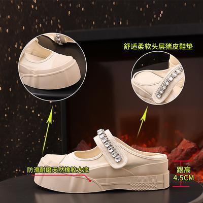 Холщовая сумка, тапочки с открытым носком, женские, лето 2025, новинка, сандалии на липучке с большой подошвой, женские, на толстой подошве, для улицы, полутапочки со стразами