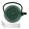 Théière en fonte Hanami vert émeraude 1,2 L + 4 pailles en inox