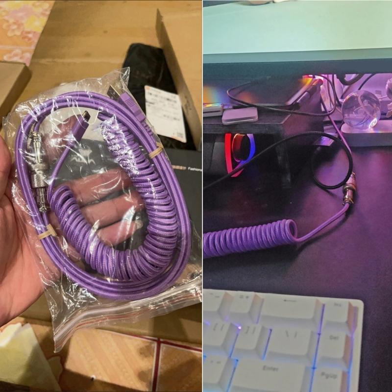 Спиральный кабель USB C для клавиатуры, плетеный, отсоединяемый, авиационный тип C, для механических клавиатур, 1,6 м
