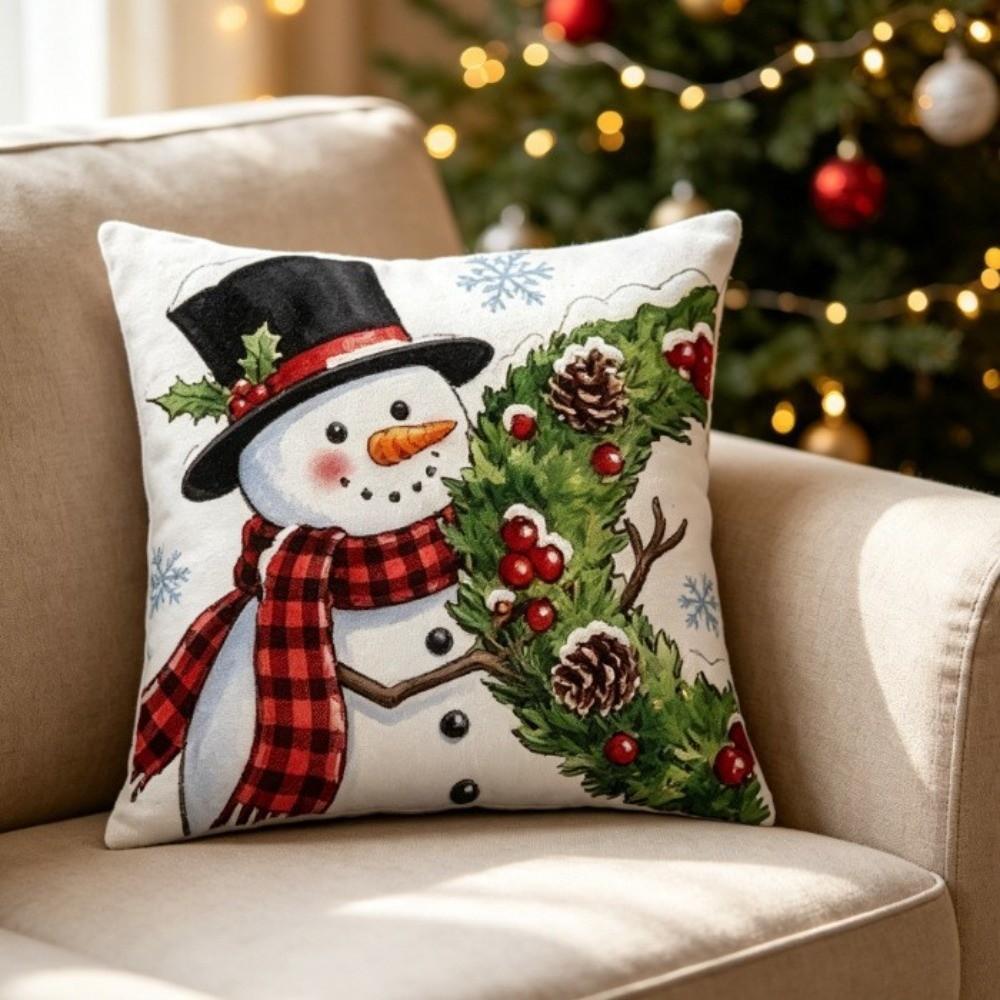 Skin-friendly Xmas Pillowcase 45cm 17in Cushion Cover Bow Christmas Pillow Covers Sofa