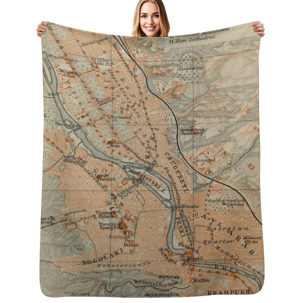 Vintage Tbilisi Georgia Map (1914) Throw Blanket Summer Cool Breathable Blanket for Sleeping