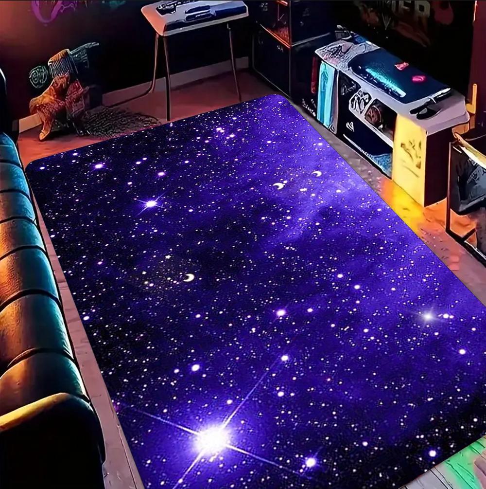 Tappeto Nebulosa Cosmica Viola per Sala Giochi, Soggiorno, Camera da Letto, Antiscivolo, Grande Tappeto con Motivo Notte Stellata