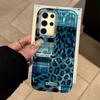 Vintage Blue Leopard Print Girl Vortex Texture Phone Case for Samsung Galaxy S25 Edge S24 S23 S22 S21 S20 FE Plus Ultra Cover