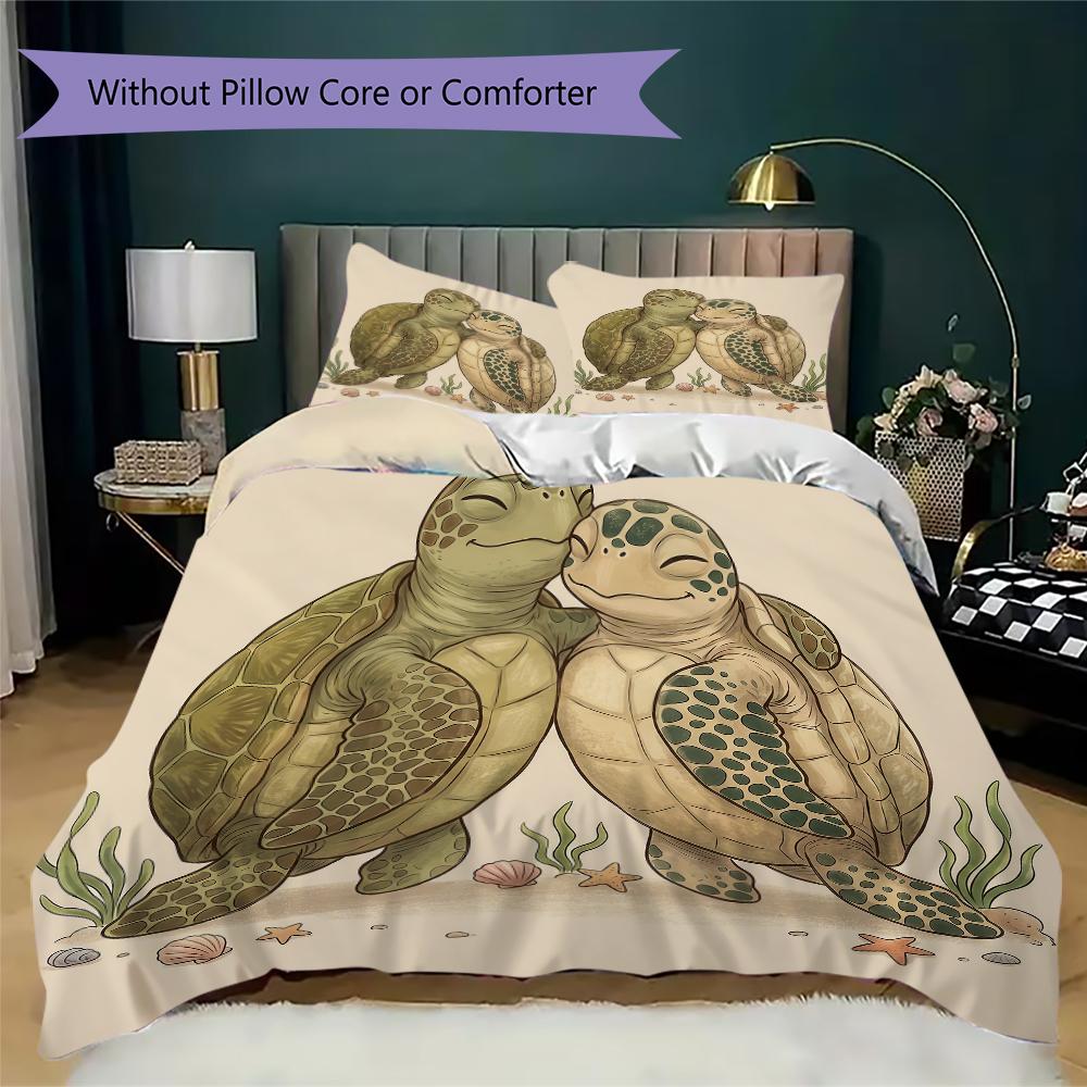 Repeat Turtle Pattern Bedding uilt Set uilt Cover Pillowcase Home Decoration Birthday Gift (1 * duvet cover + 2 * pillowcase without core)