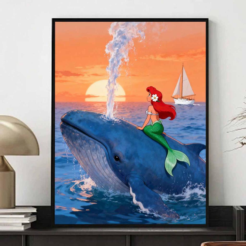Disney Diamond Art Painting Kit Ariel whale 5D Diamond Painting Dot Art Home Wall Decor