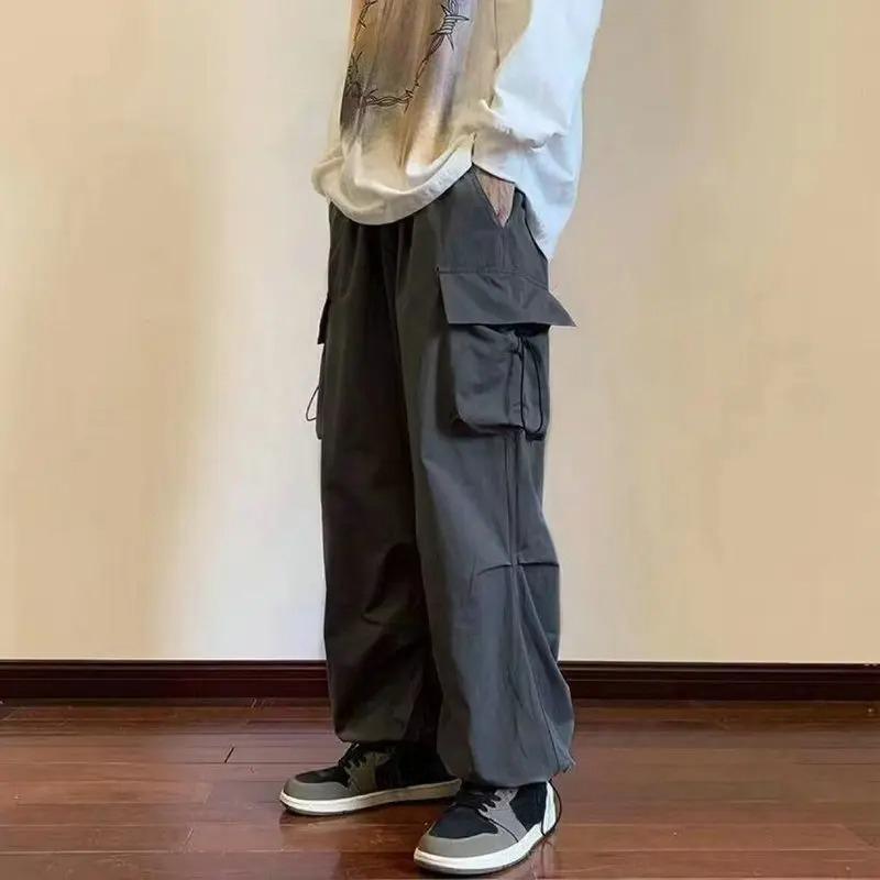 Streetwear Spring Summer Cargo Pants Men Harajuku Casual Men's Pants Elastic Waist Wide Leg Joggers