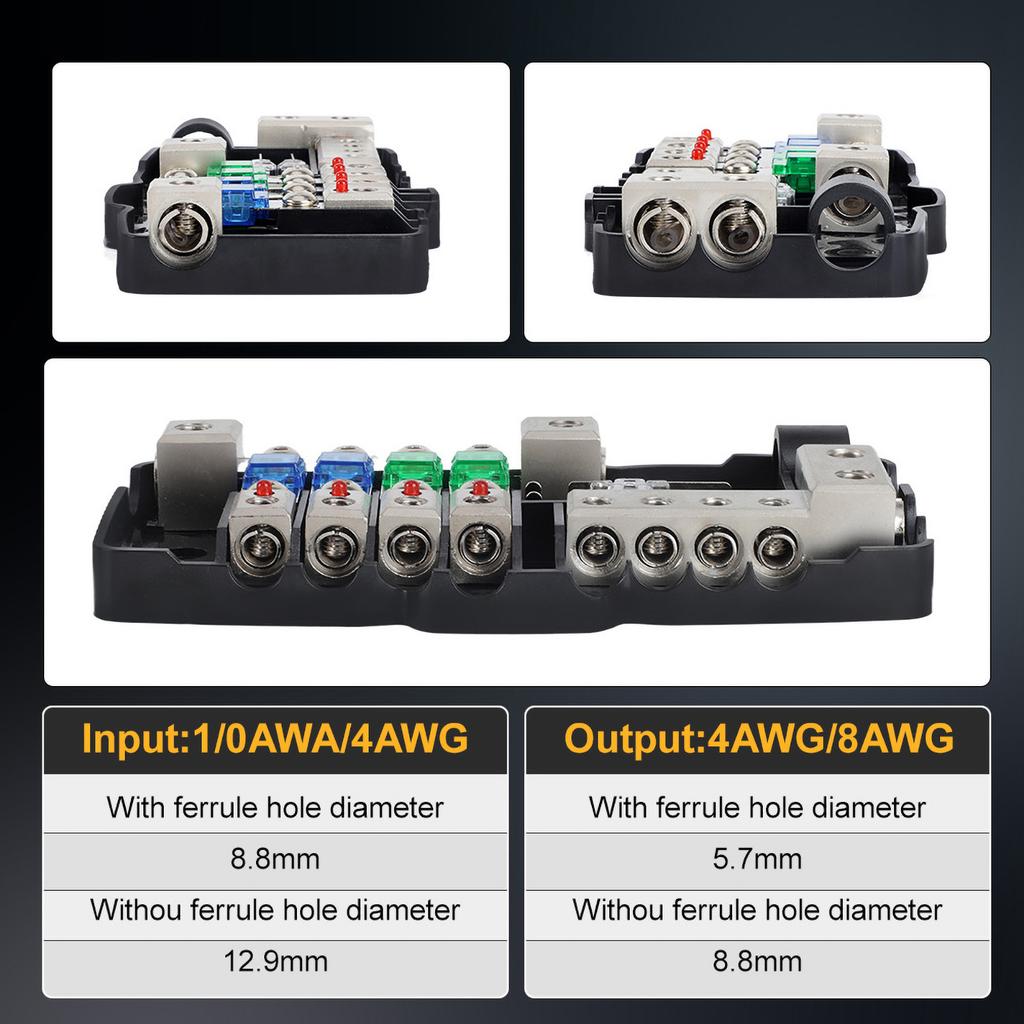 12V 24V 4 Ways Fuse Power Fuse Holder 30A 60A 80A Fuse Holder Power Distribution Block Fusebox Car Fuse for Boat RV Camper Truck