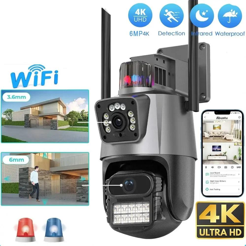 8MP 4K IP камера с двумя объективами, двумя экранами, PTZ, Wifi, наружная водонепроницаемая камера видеонаблюдения, полицейская сигнализация с подсветкой
