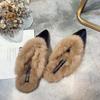 Модные мягкие меховые полутапочки женские 2024 осень зима искусственная кожа квадратный каблук теплые плюшевые тапочки женские плоские мюли из искусственного меха шлепанцы обувь