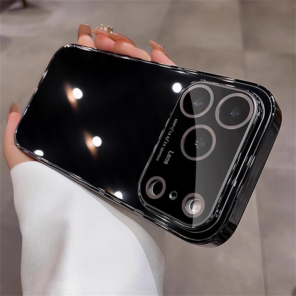 Original Glass Window Case For iPhone 17 16 15 14 13 12 Pro Max Air Shockproof Plating Armor Glossy Lens Protection Cover