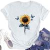 Women's Fashion Round Neck Short Sleeve T-Shirt Sunflower Printed Casual Top