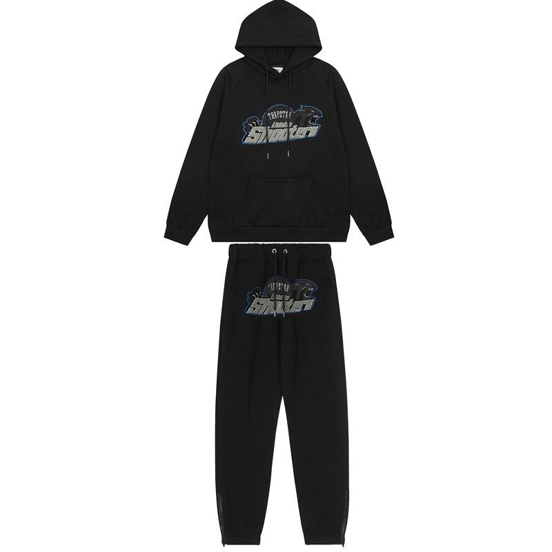 Европейский и американский Trapstar Красный/Черный Худи с Вышивкой Головы Тигра для Мужчин и Пар с Длинными Штанами Повседневный Комплект