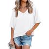 2026 Spring/Summer Casual Solid Color Patchwork Three-Quarter Sleeve V-Neck Loose Women's Top