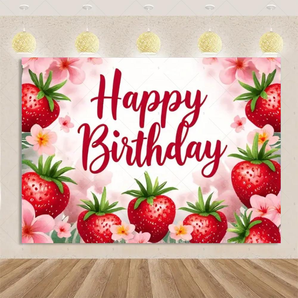 Strawberry Background Banner Fruit Ballon Backdrop Supplies Pink Girl Birthday Party Decorations Baby Shower Photography Props