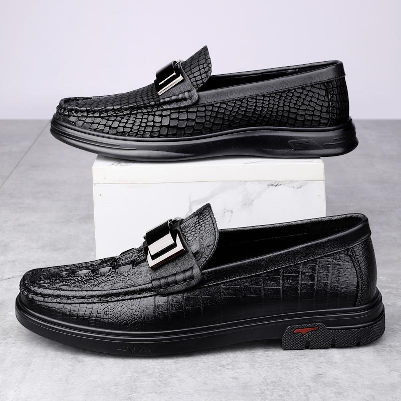 Мужские туфли из натуральной кожи с узором под крокодила, повседневные, для торжественного случая, на плоской подошве, нескользящие, мягкие, мужские туфли для вождения, мокасины