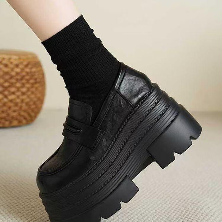 2025 Spring and Autumn Thick-soled Small Leather Shoes Are Popular, Small People Increase Their Height, Women's Shoes Are Tall, Versatile and Thin, Mu