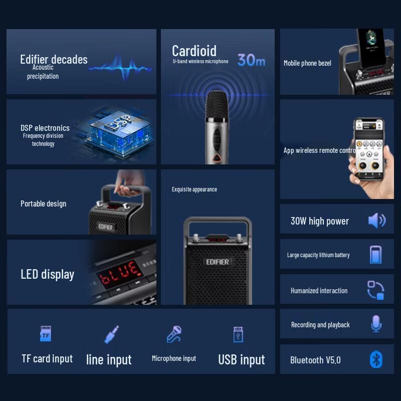 Edifier PP205S Портативная Bluetooth-колонка для K-песен с двумя микрофонами, штекер CN (адаптер в комплекте)