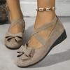 Summer 2024 New Suede Bow Cross Elastic Band with Wedge Heel Single Shoes Women's Foreign Trade Large Size Women's Shoes