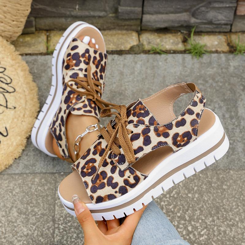 Обувь Больших Размеров для Женщин 36-43 Летняя Модная Тапочки на Танкетке Платформа Шнуровка Удобные Сандалии Повседневная Нескользящая Обувь
