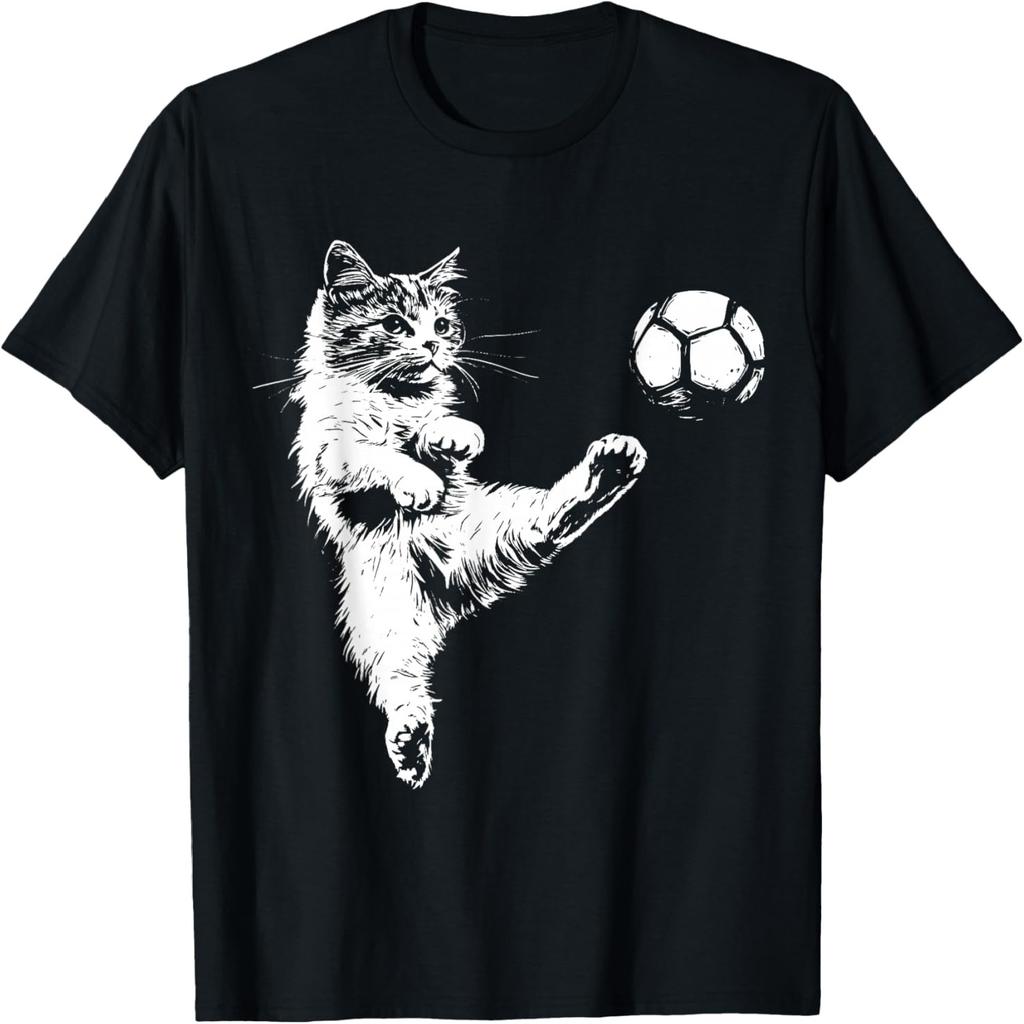 Funny Cat Soccer Ball Graphic T-Shirt
