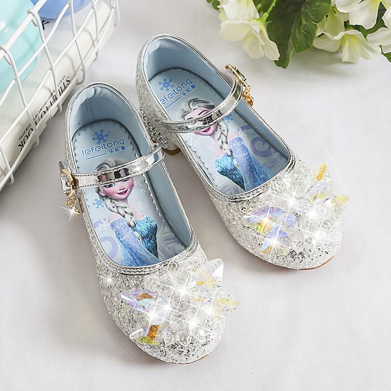 Girls' Princess Shoes New Fashionable Children's Shoes Spring and Autumn High Heels Velcro Single Shoes Little Girls' Pink Crystal Shoes