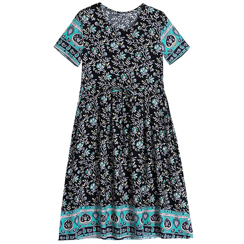 Женское длинное платье больших размеров, летнее платье с коротким рукавом и винтажным принтом для женщин