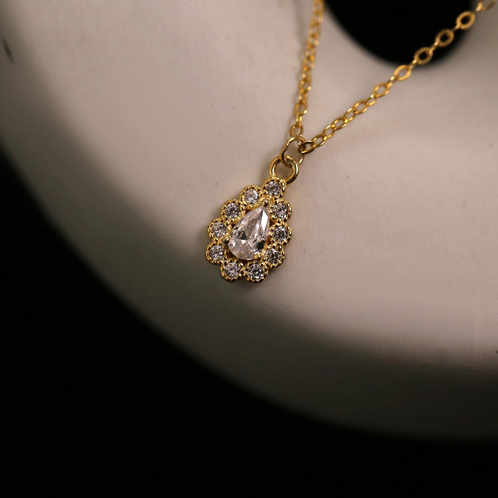 925 Sterling Silver Korean Version Simple Pavé Crystal Drop Pendant Clavicle Chain Necklace Women Plating 14k Gold Jewelry Gift