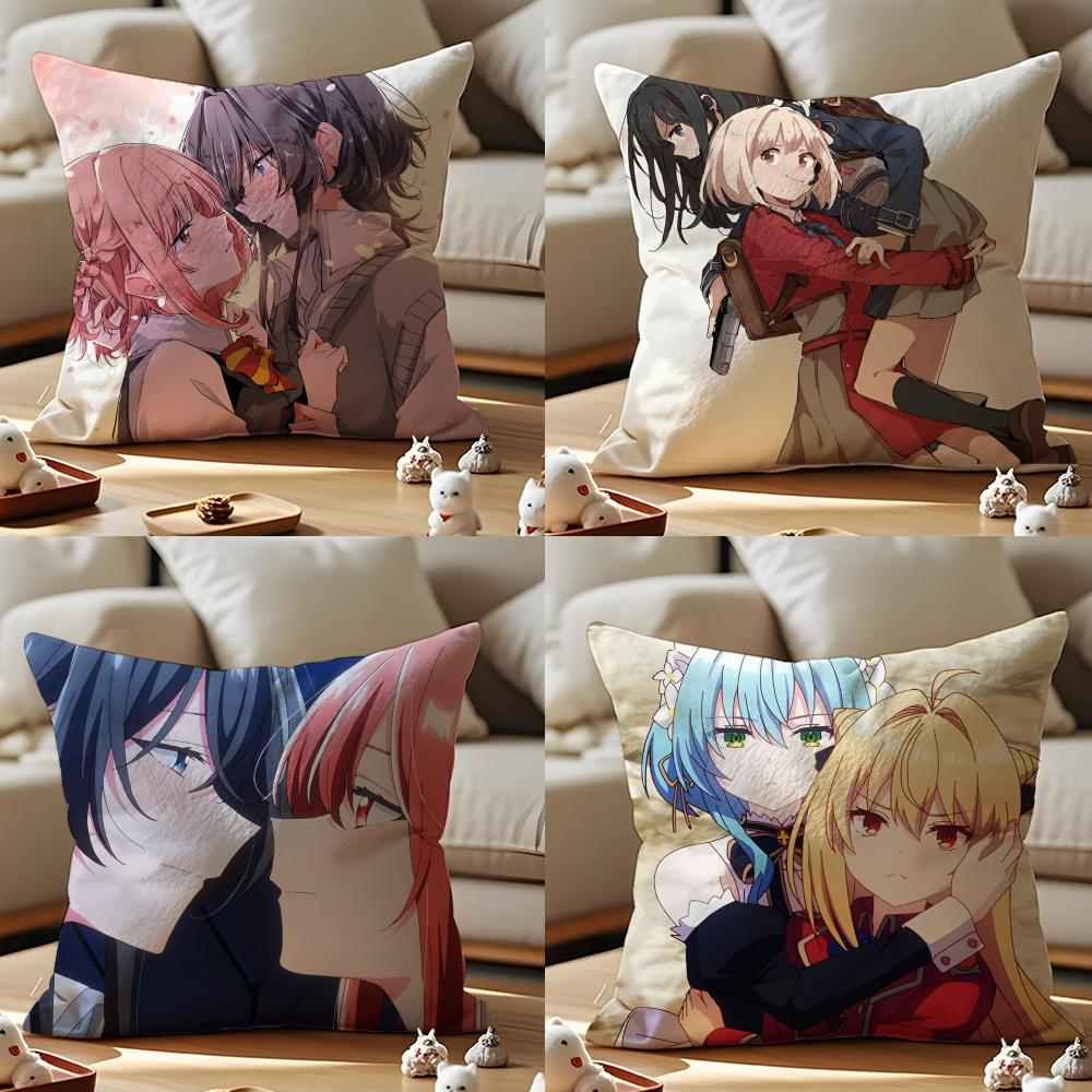 Hikikomari Kyuuketsuki No Monmon Cushion Cover Anti-dustmite Pillowcase Invisible Zipper Silky Short Plush Sofa Cushion Cover