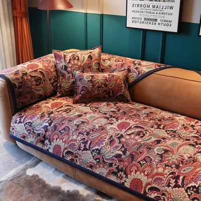 Чехол для дивана с растительным цветочным узором, всесезонная подушка для дивана из шенилла, противоскользящая, пылезащитная, с принтом, наволочка для диванного полотенца