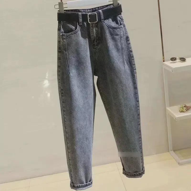 2025 Spring/Autumn Plus Size Harem Jeans for Girls - Loose, Slim, Straight Cut Carrot Pants