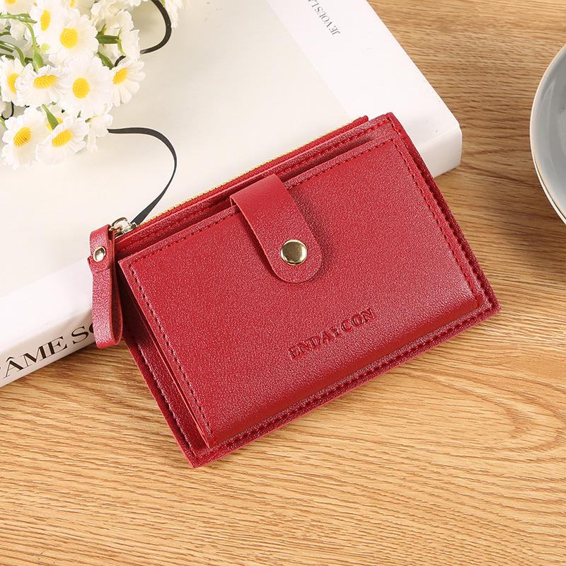 Ультратонкий женский кожаный кошелек с отделениями для карт и застежкой-молнией – Большая вместимость, однотонный дизайн